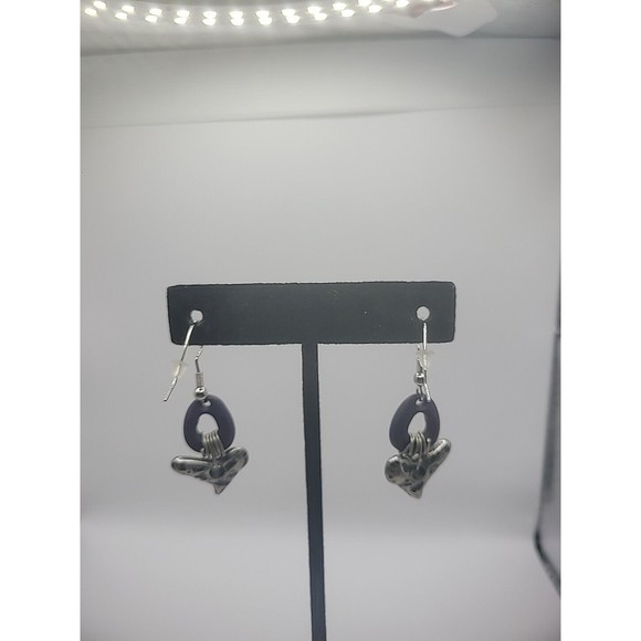 Vintage Silver Tone Drop Dangle Purple Hoop Pierced Womens Jewelry Costume - Picture 10 of 12